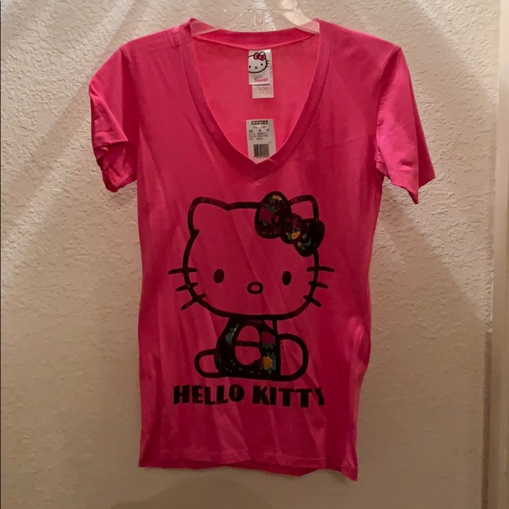 Fuchsia Color V Neck Hello Kitty T Shirt